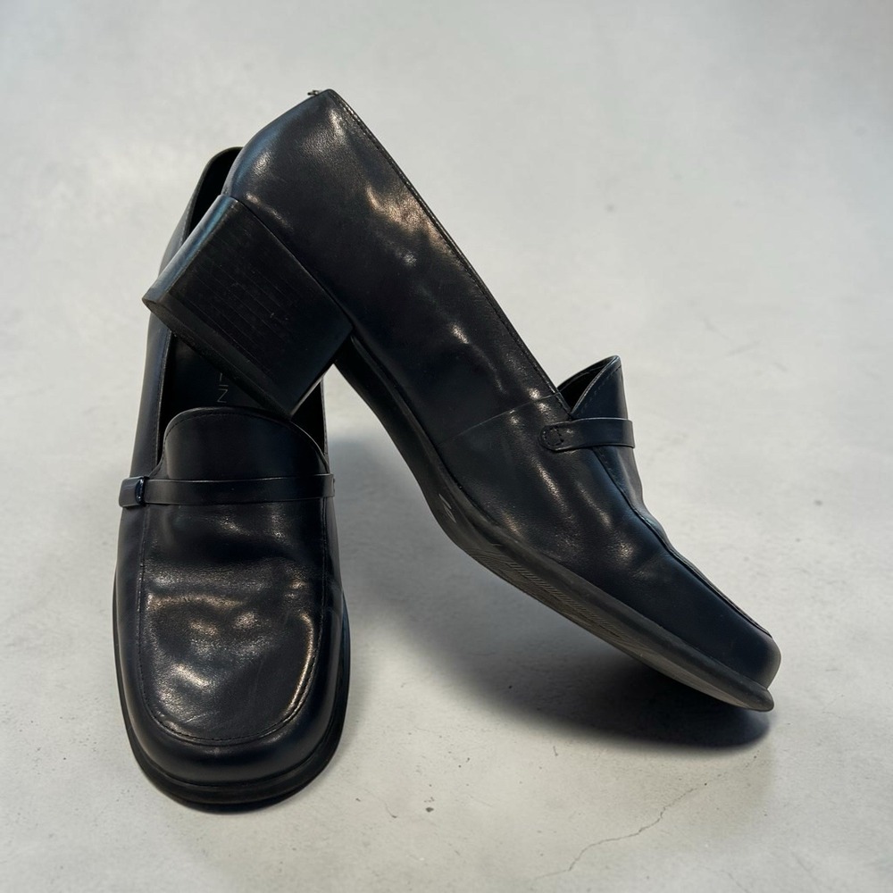 Bandolino Heels Women Size 9 M Navy Blue Loafer Pump Block Shoes Slip On 90s